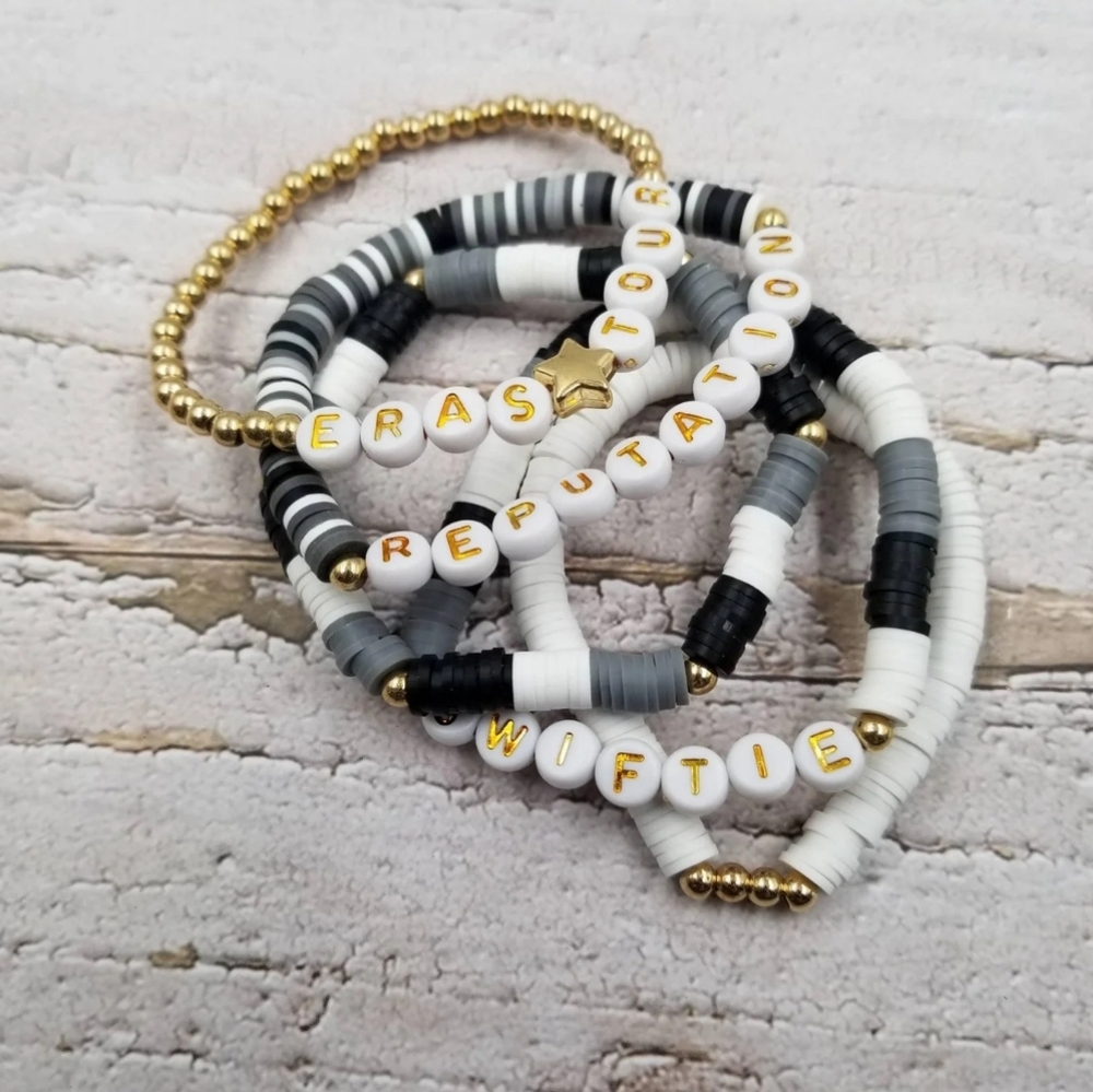 Swiftie. 5 Pack Friendship Bracelets. Gray, White and Gold. NWT.